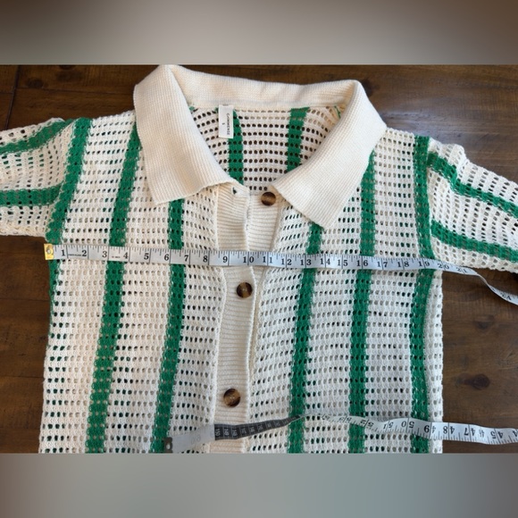 Commense Cream green stripe Crochet knit Button-Front Cardigan nwot - Picture 5 of 5